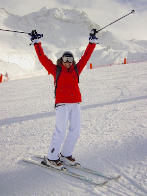 skier celebrating